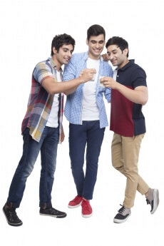 three friends raising toast