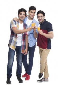 three friends raising toast