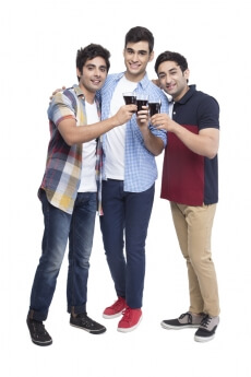 three friends raising toast