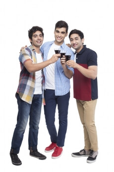 three friends raising toast