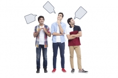 three boys with thought box above