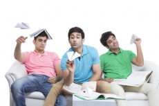 three friends at home having leisure time