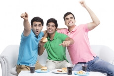 friends cheerful during cricket match