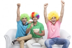friends cheerful during cricket match