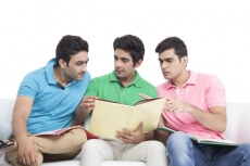 three friends reading book