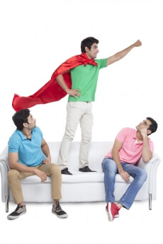 three friends having leisure time