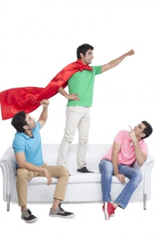 three friends having leisure time