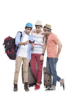friends on vacation checking passport