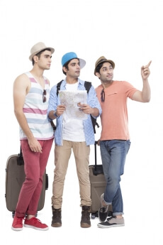 friends checking travel map