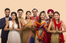 group of indian people welcoming