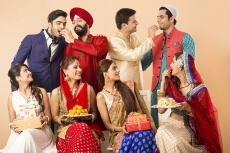 group of indian celebrating diwali festival