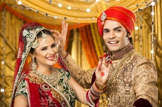 indian bride and groom dancing