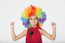 cute girl wearing colourful wig