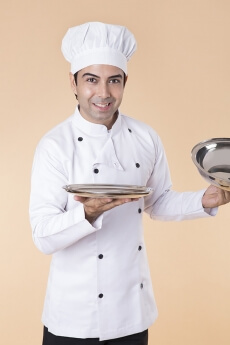 chef with serving tray