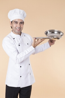 chef with serving tray