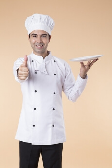 chef with serving plate 