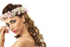 woman in wreath of flowers