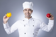 chef with capsicums 
