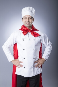 chef posing with cape