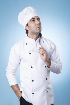 chef thinking with spatula in hand