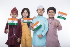 kids from different religions with national flag 