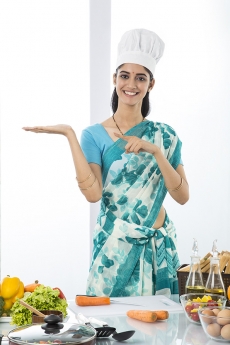 indian housewife pointing 