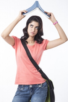 college girl preparing for exam