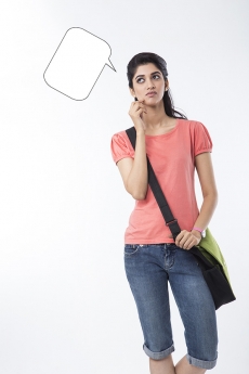 college girl with a dialogue box