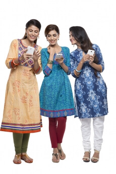 young women texting on mobile phone