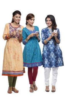 young women holding on mobile phone