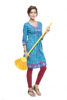 woman holding mop duster