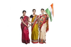 women holding with indian flag