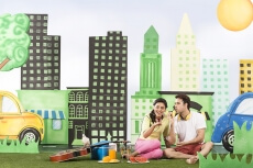 Couple playing with bubbles