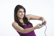 teen girl playing video games